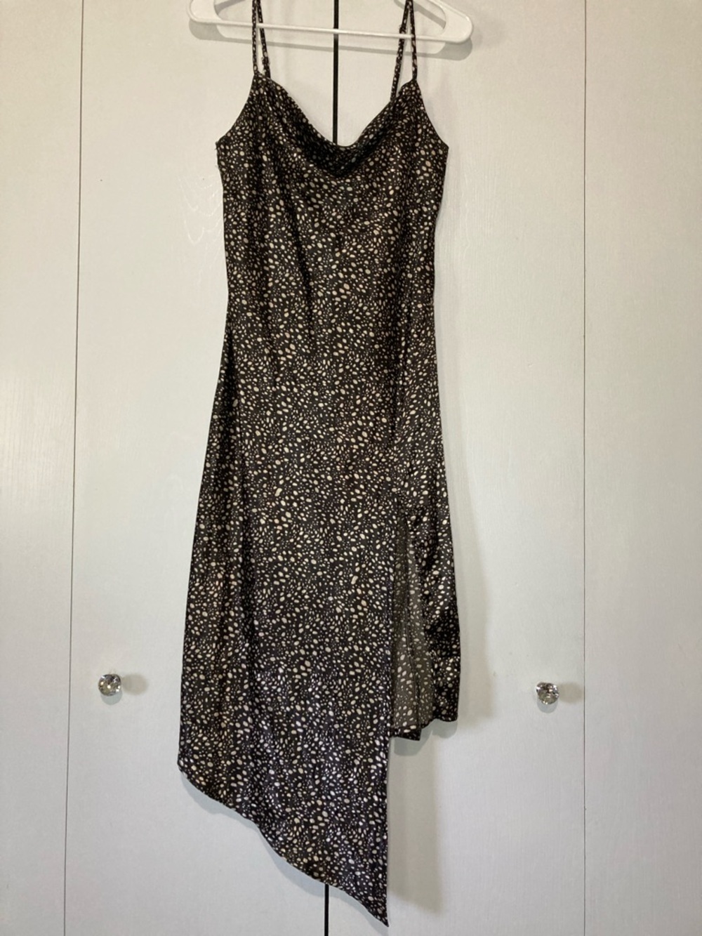 Bias Cut Asymmetrical Satin Slip Dress 90s Grunge Cowl Neck Black Small Phoebe